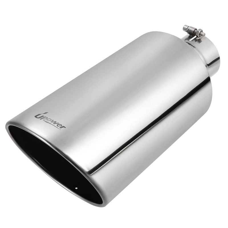 Upower 4" to 8" Exhaust Tip Mirror Polished 4 Inch Inlet 8 Inch Outlet Diesel Exhaust Tailpipe 18" Long 45 Degree Angle Cut Bolt-On Universal for Trucks Pickup Car - Image 1
